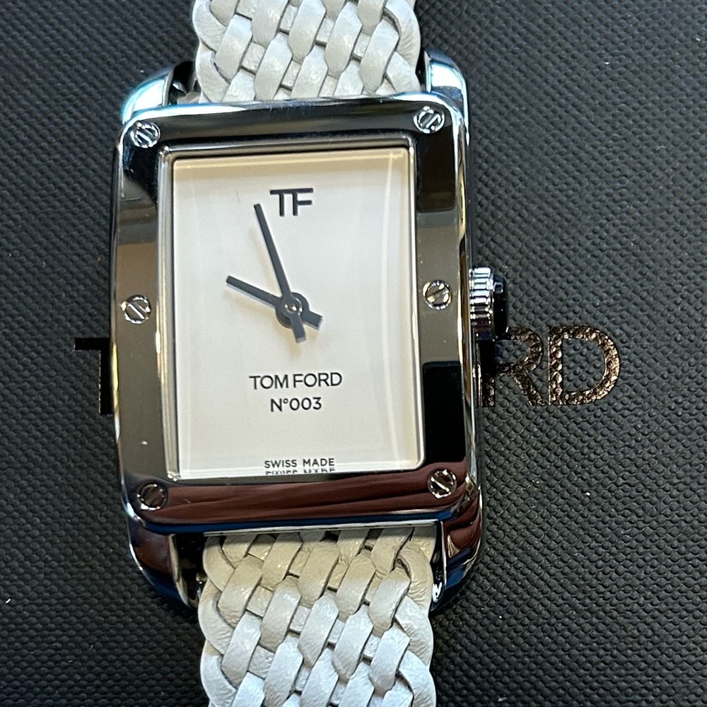 Tom Ford Watch With 32x40mm White Face & White Braided Band